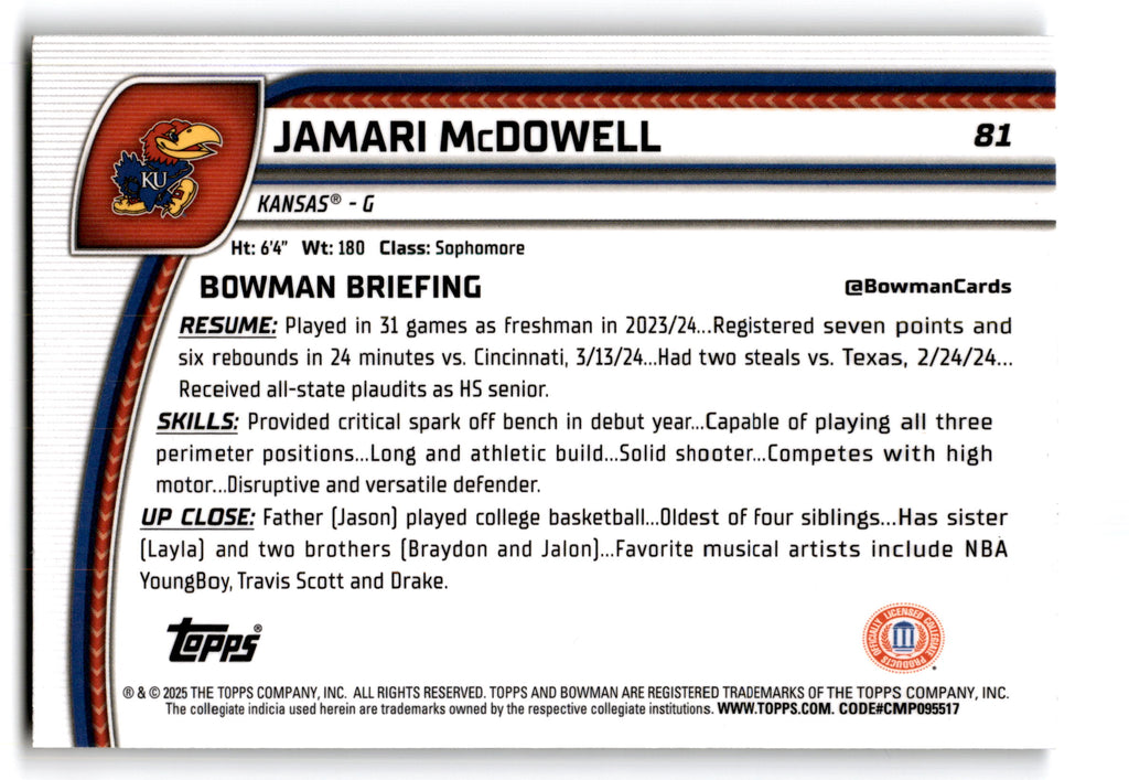 2025 Topps Bowman U Chrome Jamari McDowell #81