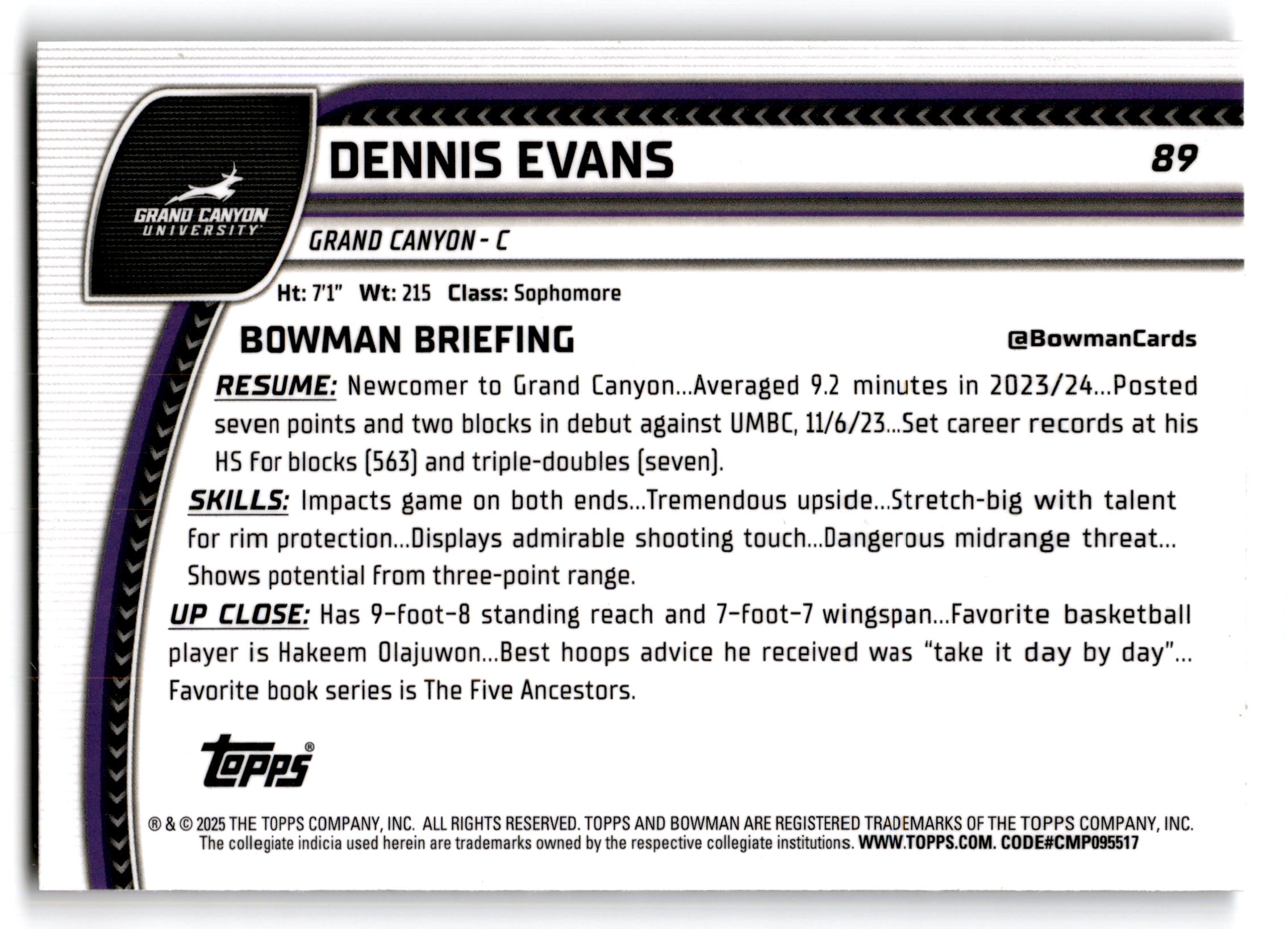 2025 Topps Bowman Chrome University Dennis Evans #89