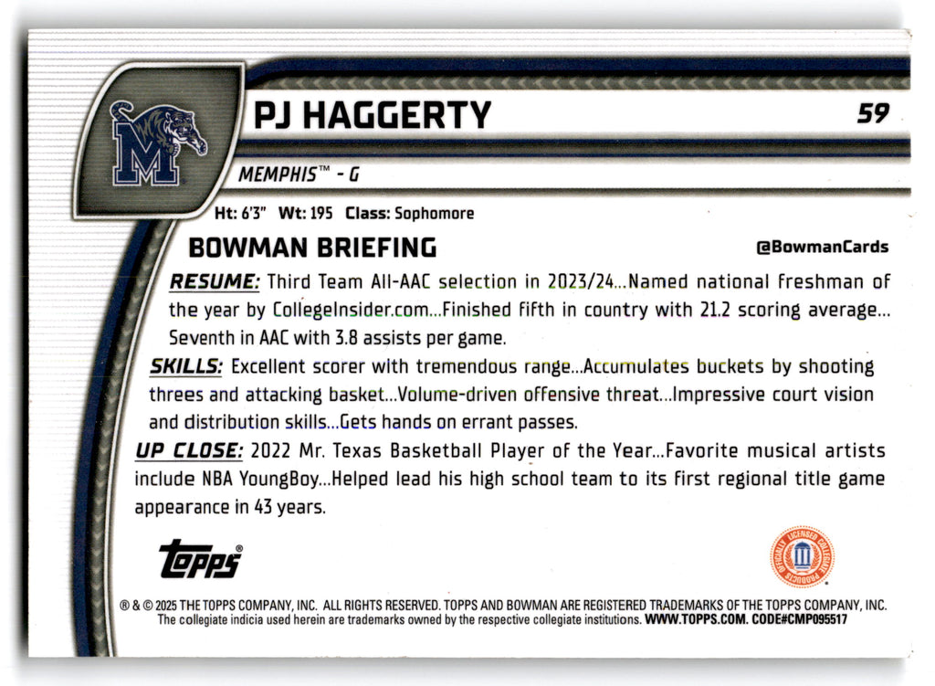 2025 Topps Bowman U Chrome PJ Haggerty #59
