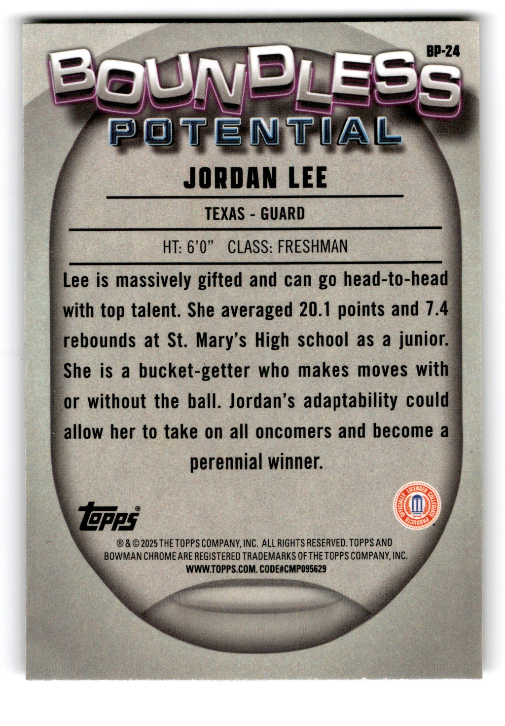 2025 Bowman Chrome University Boundless Potential Jordan Lee #BP-24