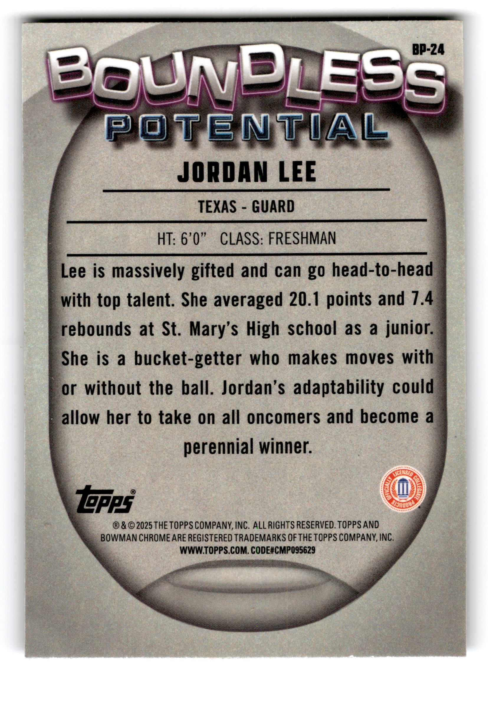2025 Bowman Chrome University Boundless Potential Jordan Lee #BP-24