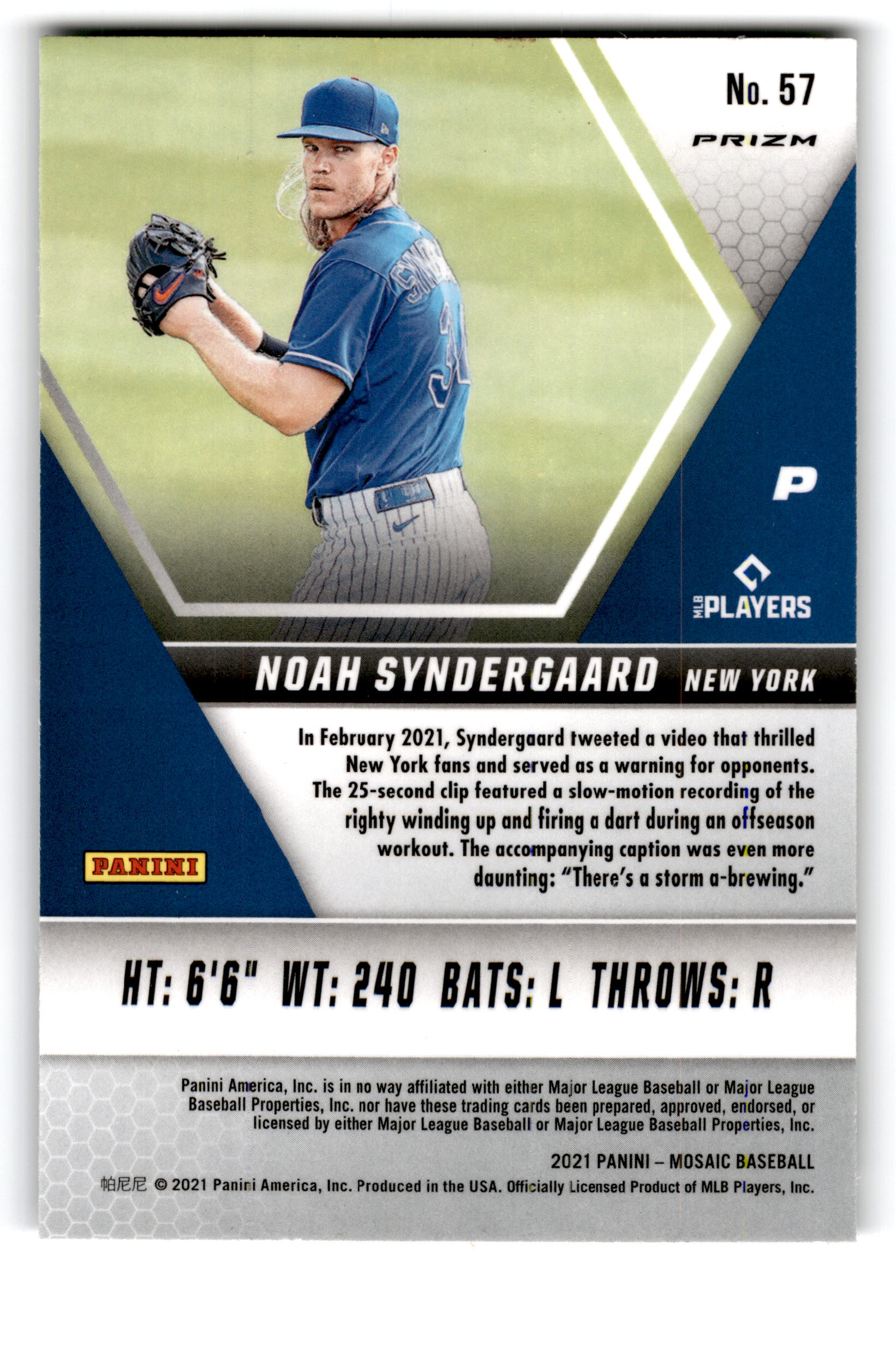 2021 Panini Mosaic Baseball Noah Syndergaard #57 Silver Prizm