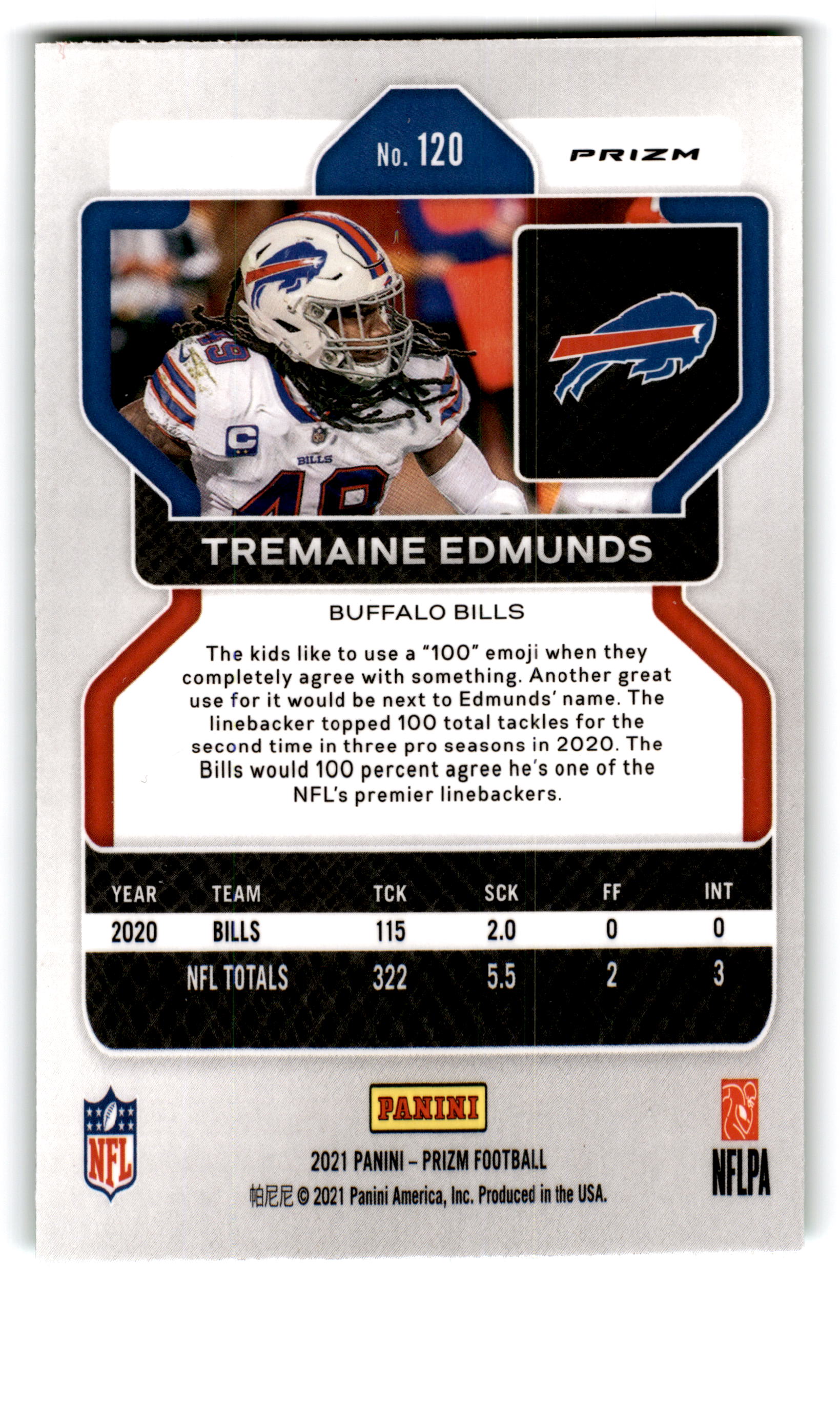 2021 Panini Prizm Football Tremaine Edmunds #120 Green Pulsar