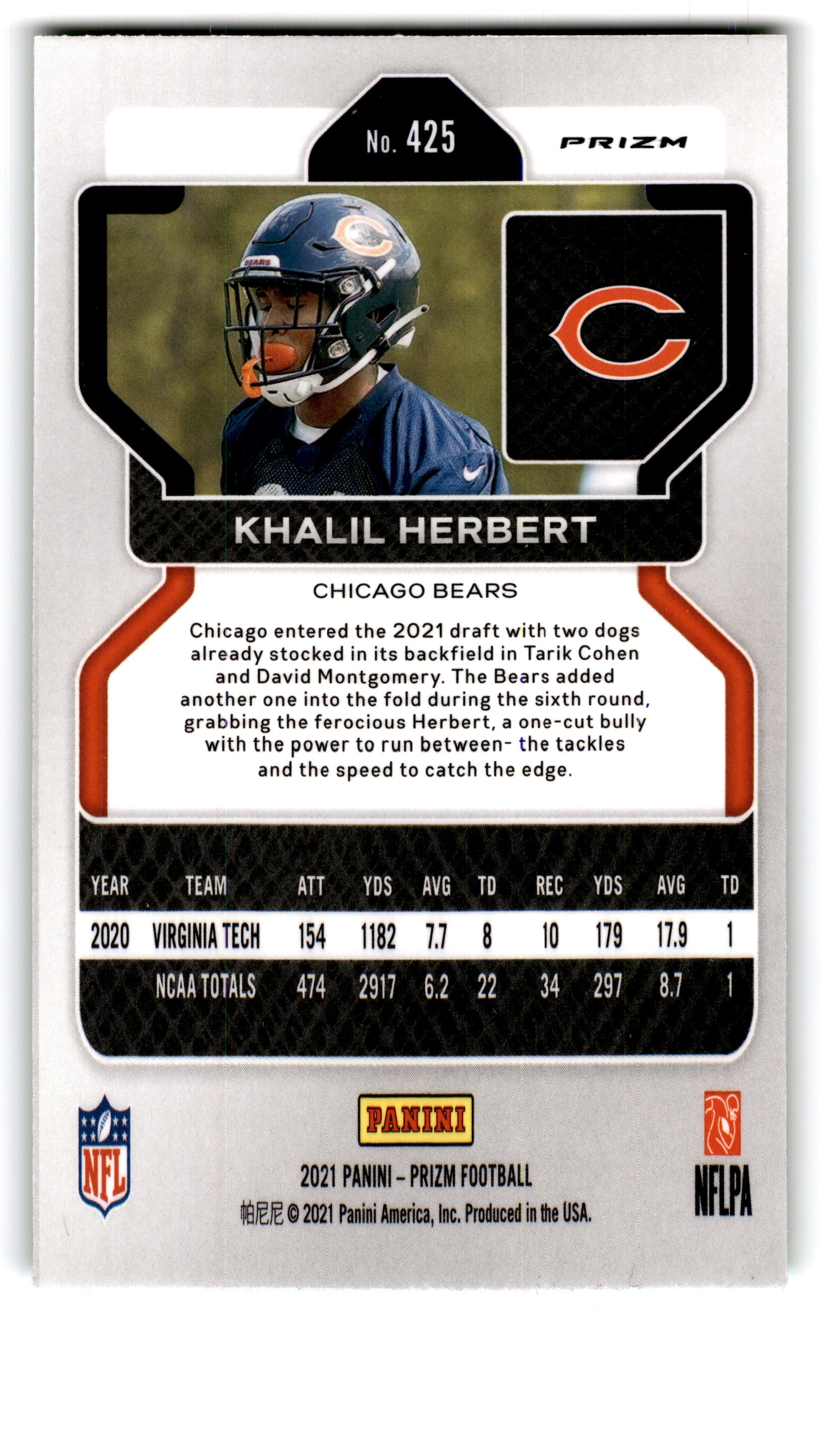 2021 Panini Prizm Football Khalil Herbert #425 Neon Green Pulsar Prizm RC