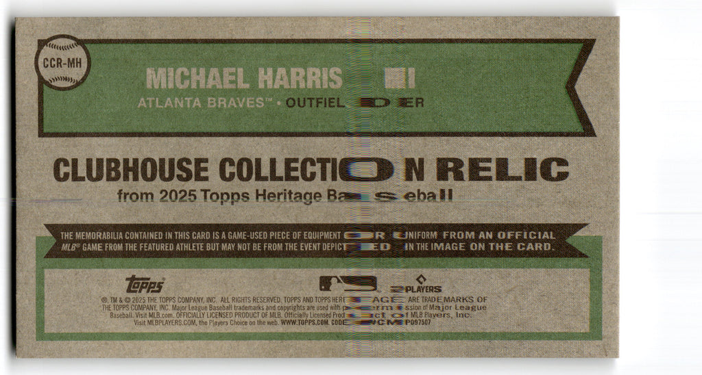 2025 Topps Heritage Clubhouse Collection Michael Harris II #CCR-MH Relic Game-Used Memorabilia