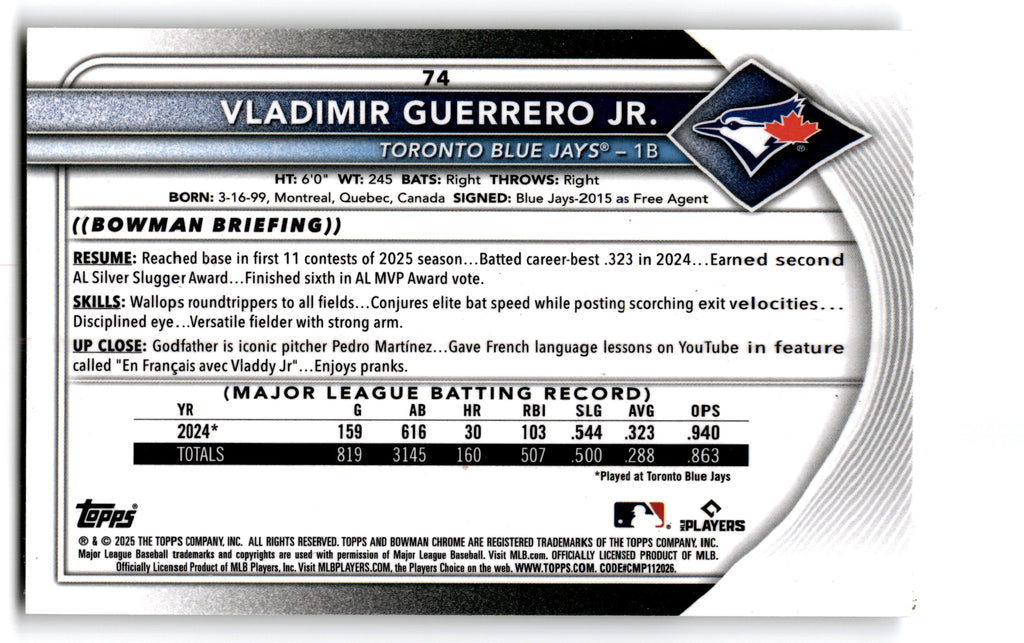 2025 Bowman Chrome Vladimir Guerrero Jr. #74
