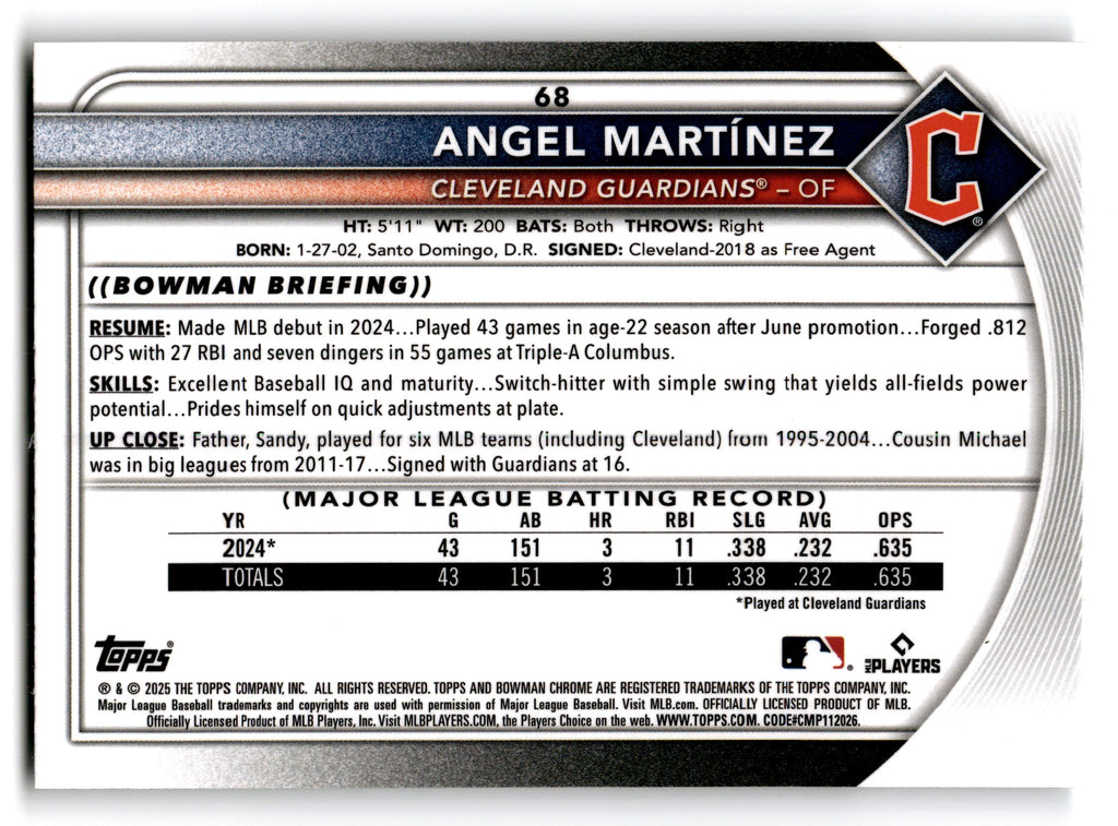2025 Bowman Chrome Angel Martínez #68 RC