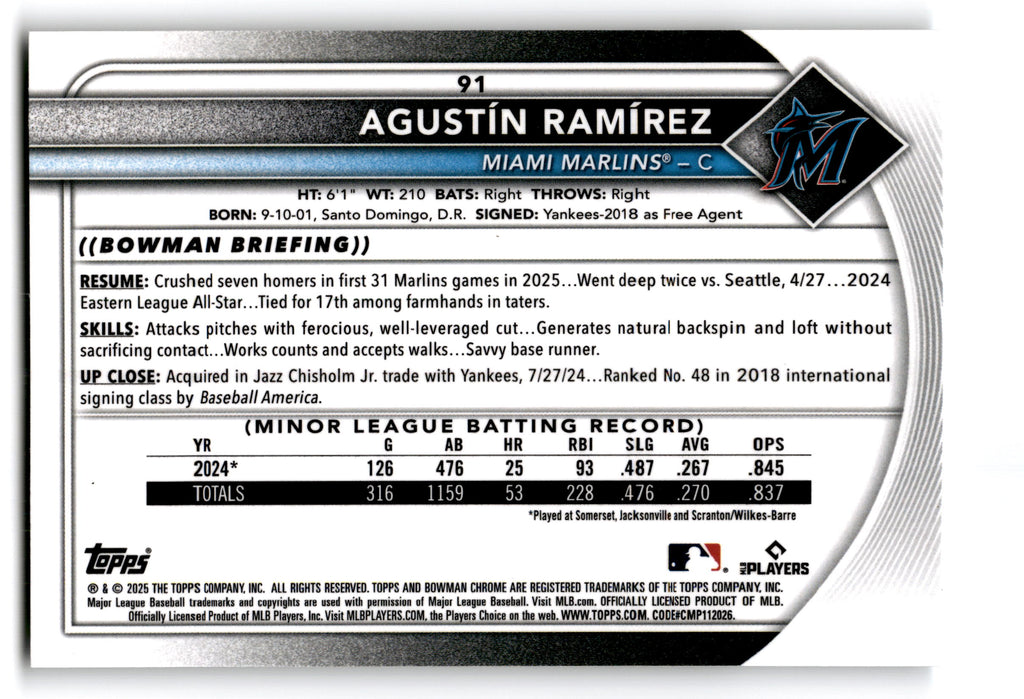 2024 Bowman Chrome Agustín Ramírez #91 RC
