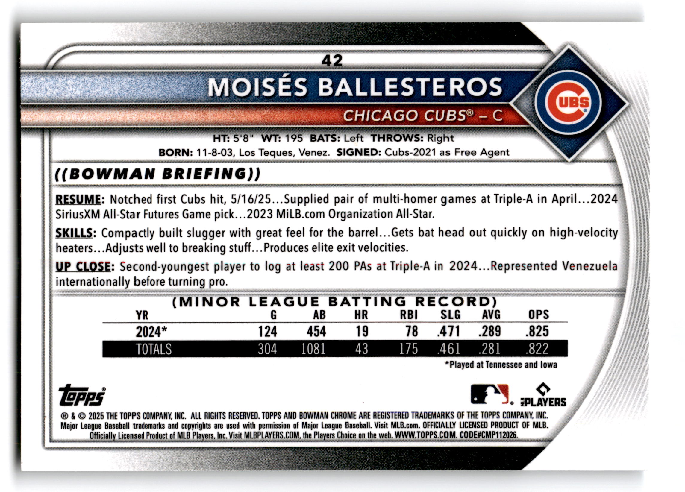 2024 Bowman Chrome Moisés Ballesteros #42 RC