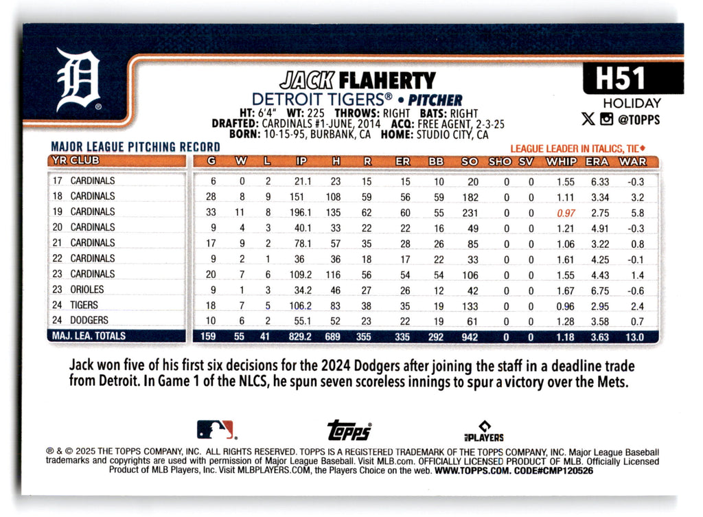 2025 Topps Holiday Jack Flaherty #H51