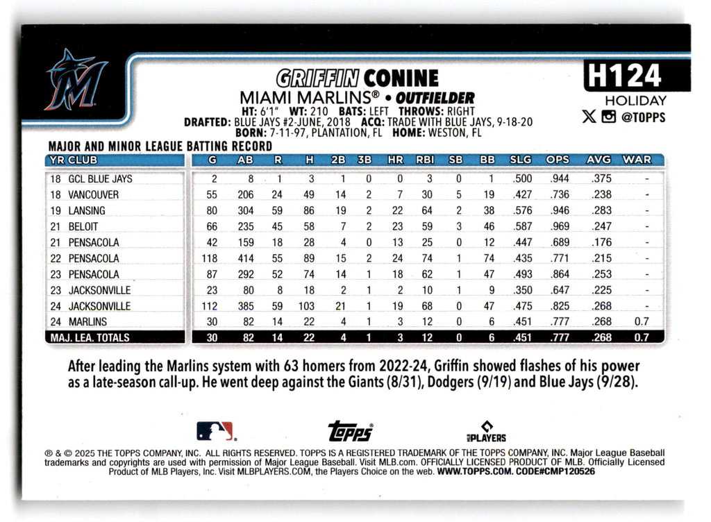2025 Topps Holiday Griffin Conine #H124 RC