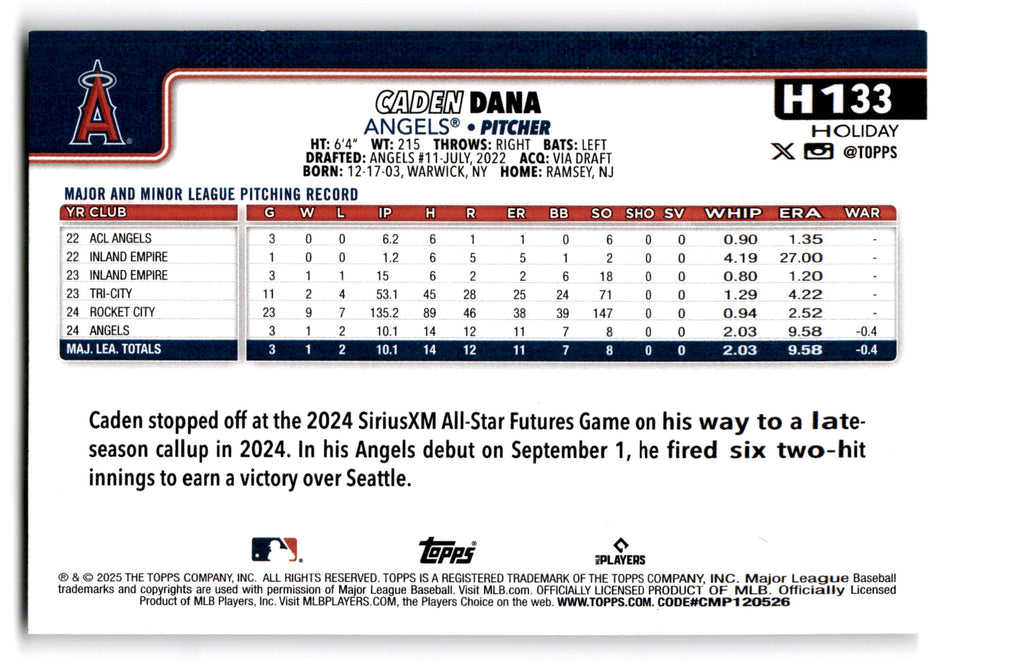 2024 Topps Holiday Caden Dana #H-133 RC