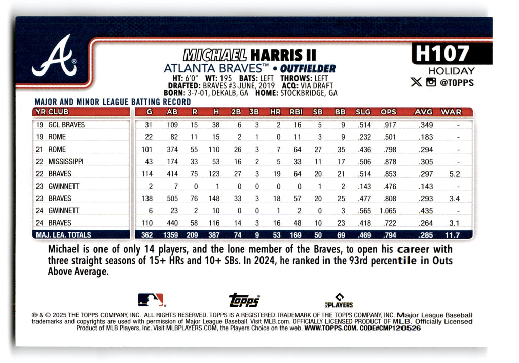 2025 Topps Holiday Michael Harris II #H107