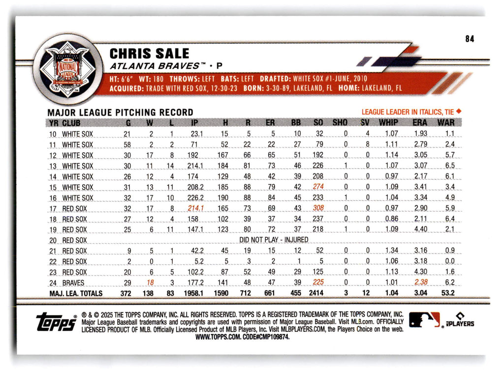 2025 Topps All-Star Game Chris Sale #84