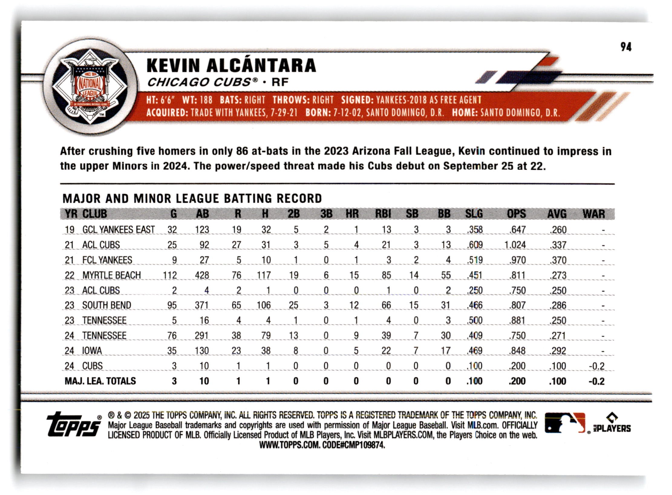 2025 Topps All-Star Game Kevin Alcántara #94 RC