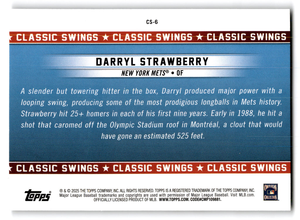 2025 Topps All-Star Game Classic Swings Darryl Strawberry #CS-6