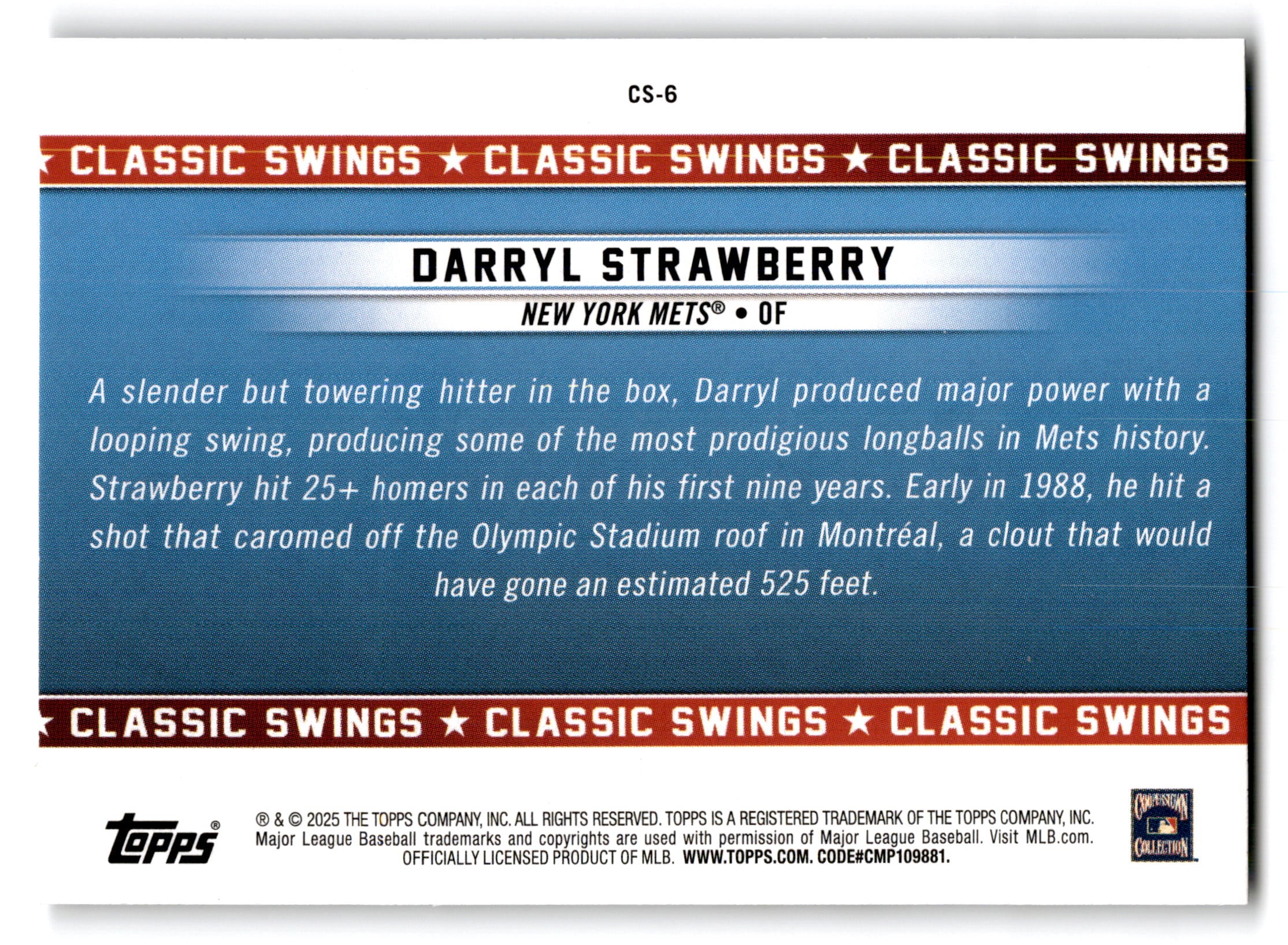 2025 Topps All-Star Game Classic Swings Darryl Strawberry #CS-6