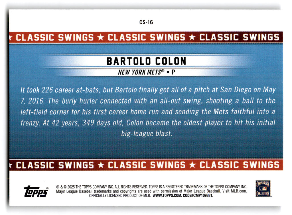 2025 Topps All-Star Game Classic Swings Bartolo Colon #CS-16