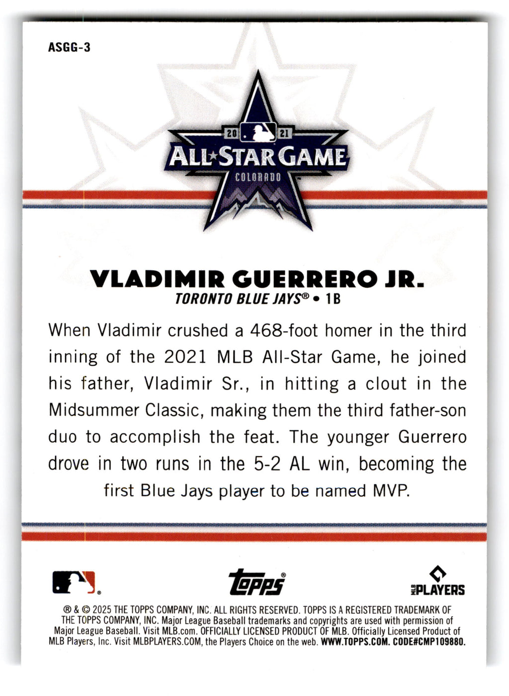 2025 Topps All-Star Game Greats Vladimir Guerrero Jr. #ASGG-3