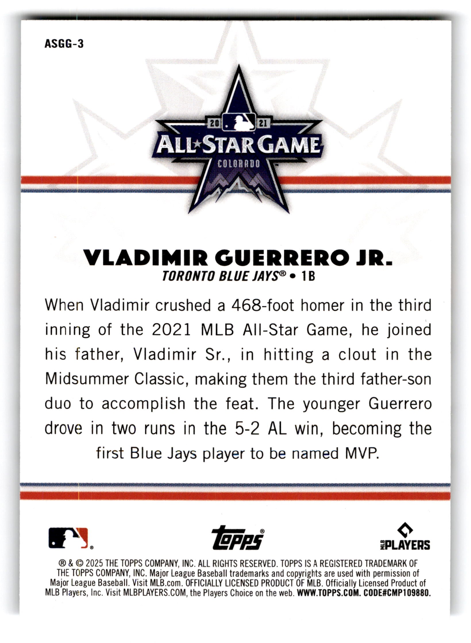 2025 Topps All-Star Game Greats Vladimir Guerrero Jr. #ASGG-3