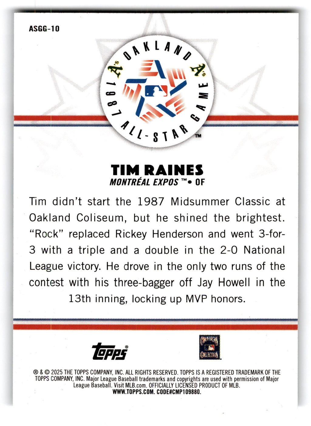 2025 Topps MLB All-Star Game Greats Tim Raines #ASGG-10