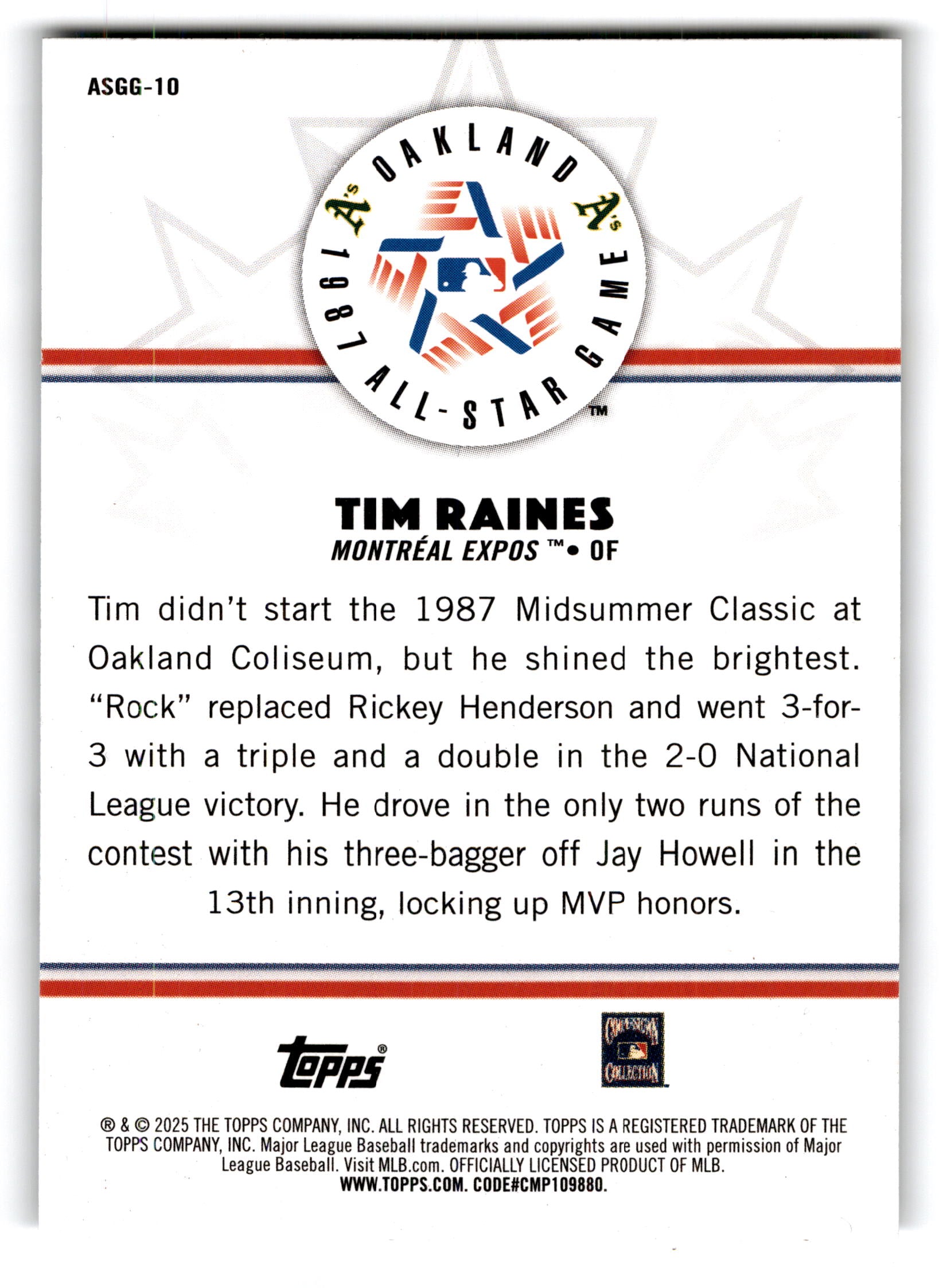 2025 Topps MLB All-Star Game Greats Tim Raines #ASGG-10