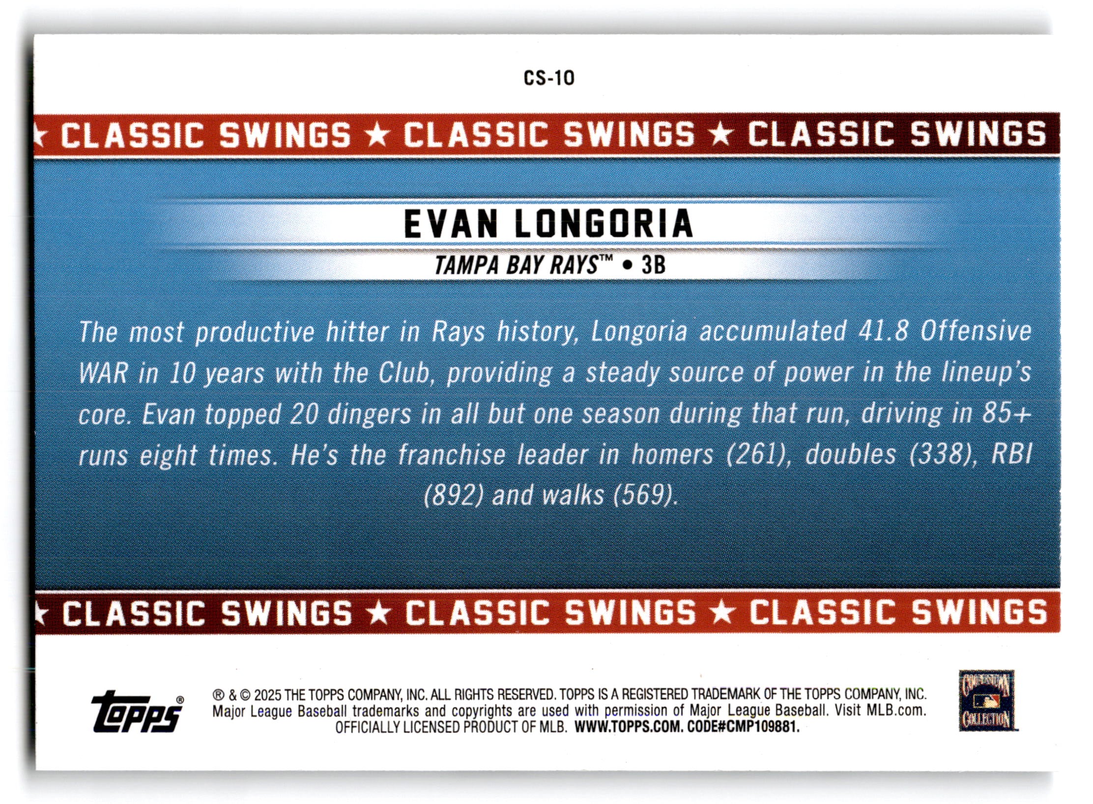 2025 Topps Classic Swings Evan Longoria #CS-10
