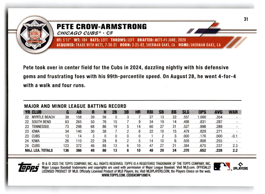 2025 Topps All-Star Game Pete Crow-Armstrong #31