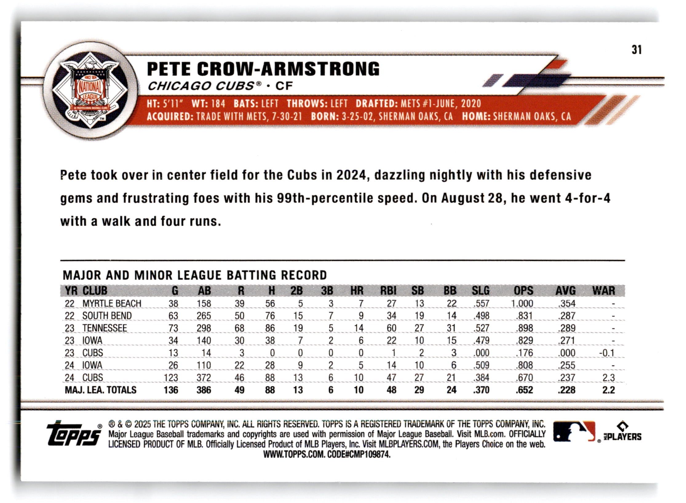 2025 Topps All-Star Game Pete Crow-Armstrong #31