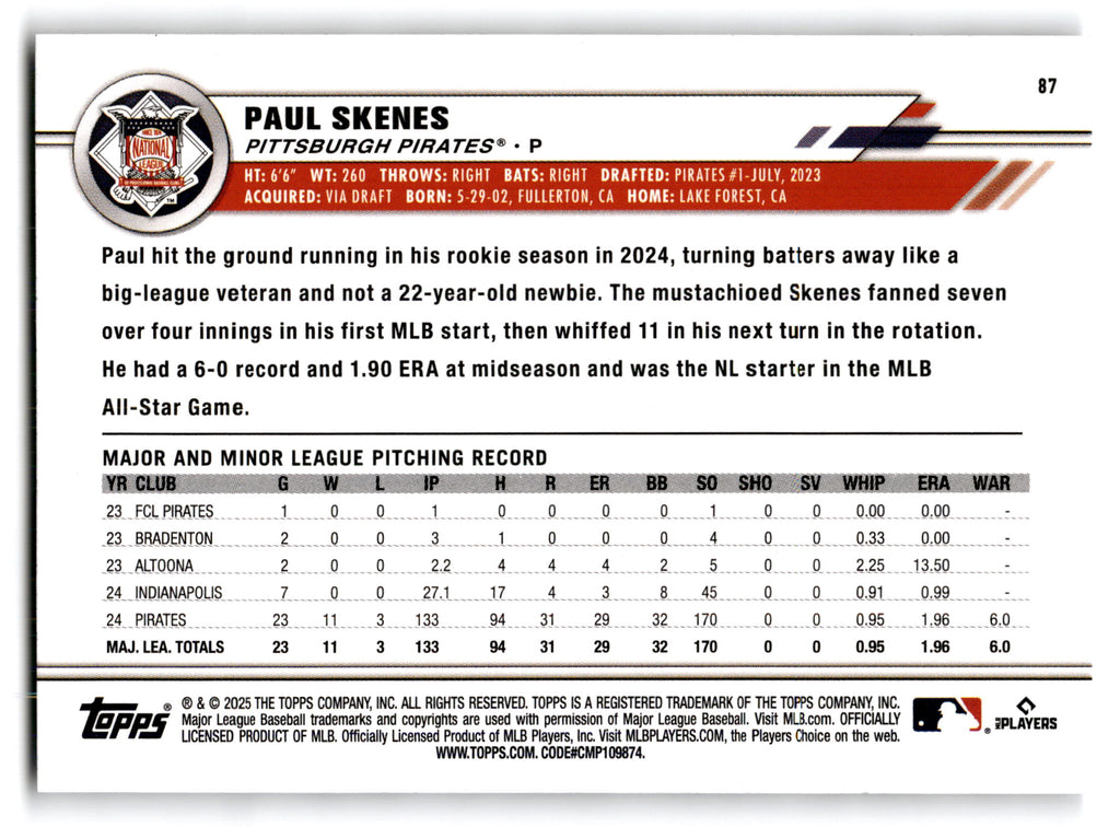 2025 Topps All-Star Game Paul Skenes #87