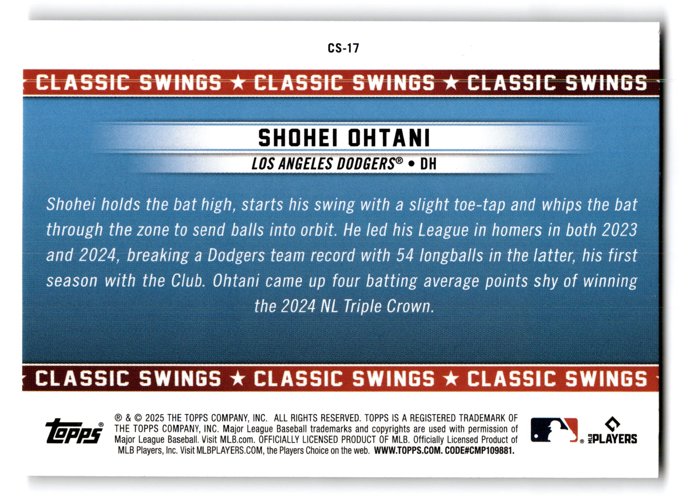 2025 Topps All-Star Game Classic Swings Shohei Ohtani #CS-17