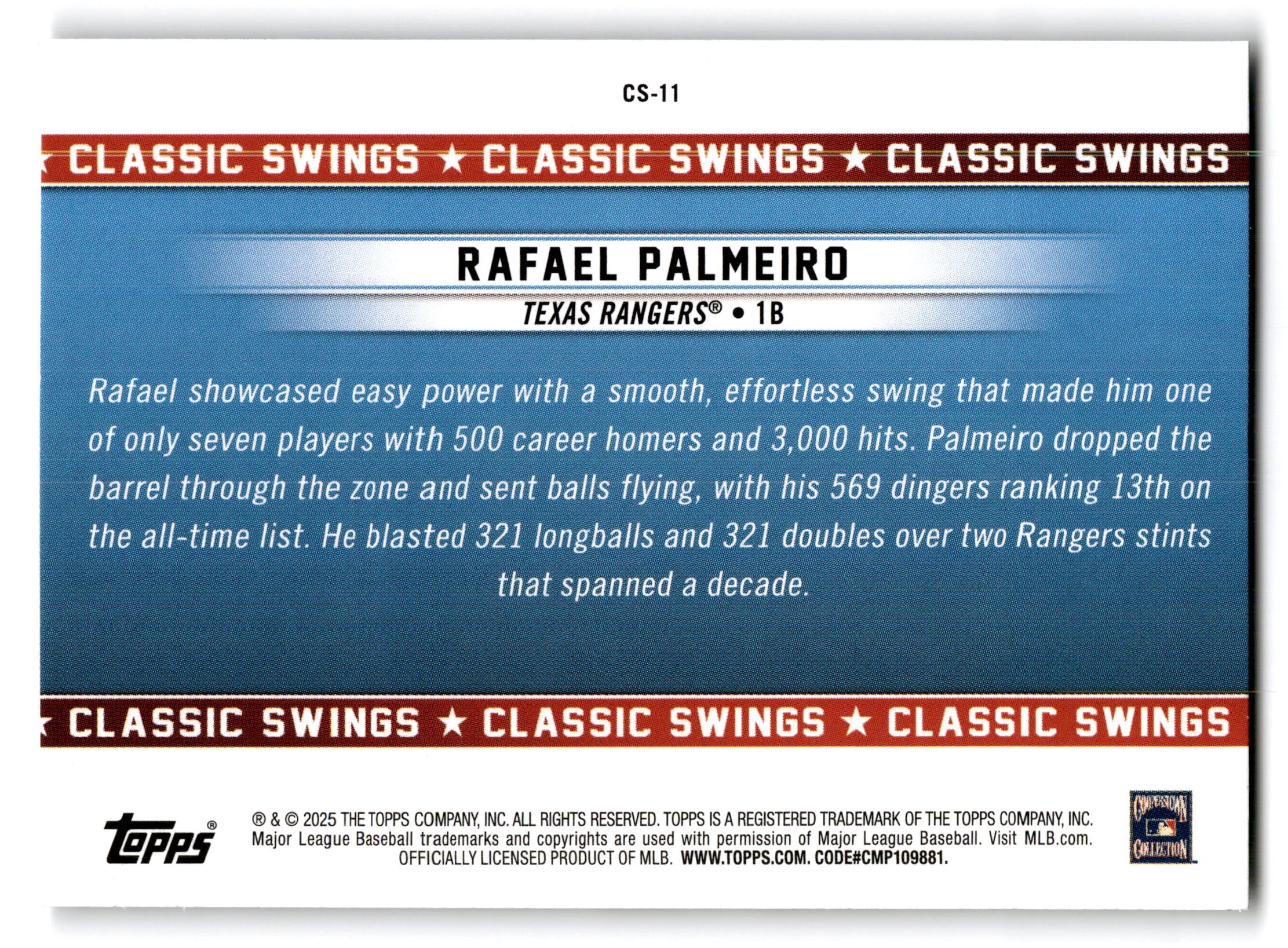 2025 Topps All-Star Game Classic Swings Rafael Palmeiro #CS-11