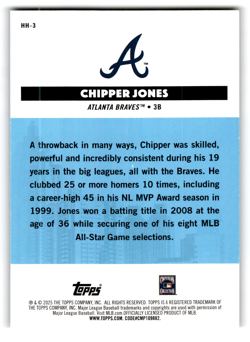 2025 Topps All-Star Game Hometown Heroes Chipper Jones #HH-3