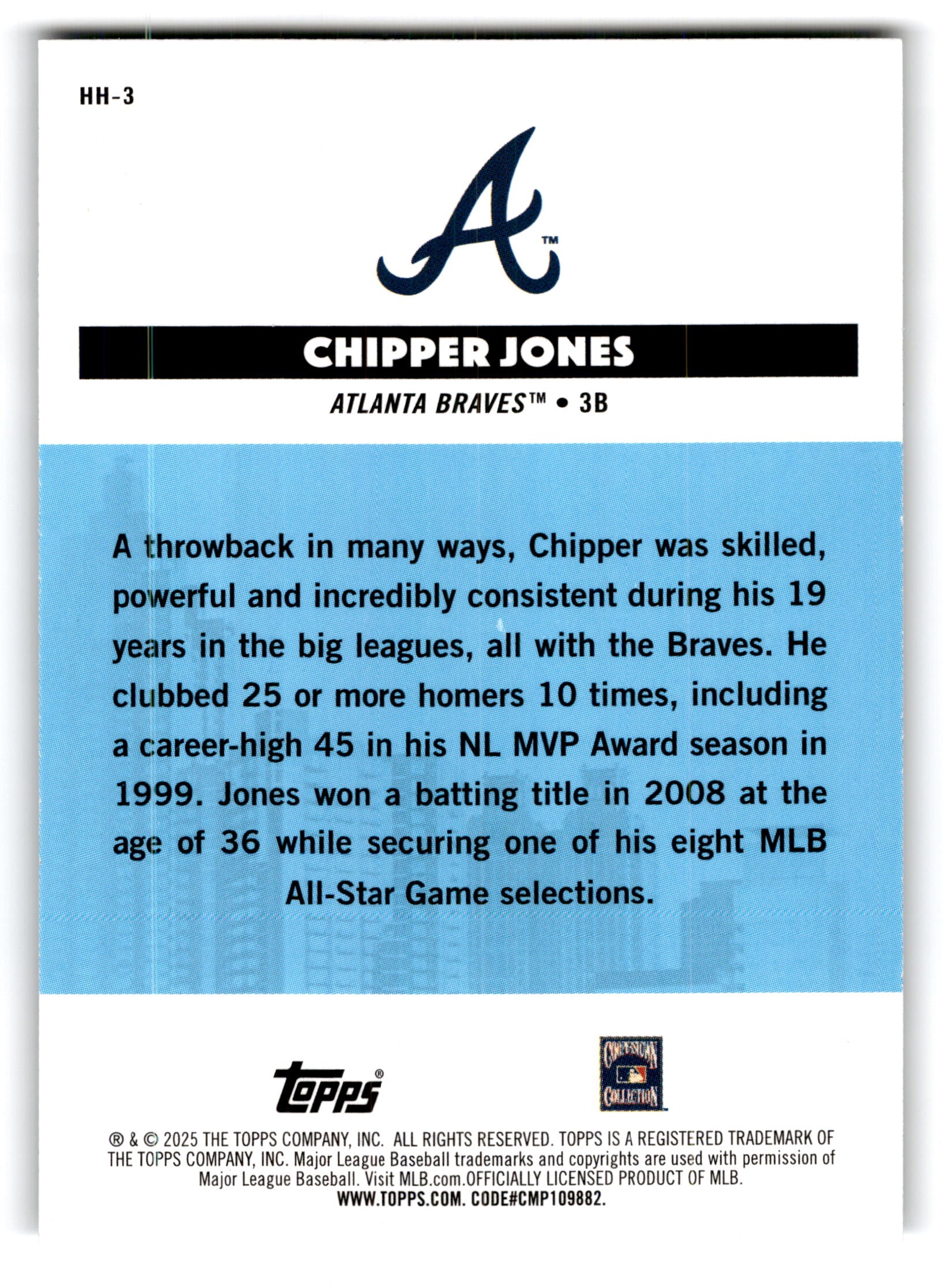 2025 Topps All-Star Game Hometown Heroes Chipper Jones #HH-3