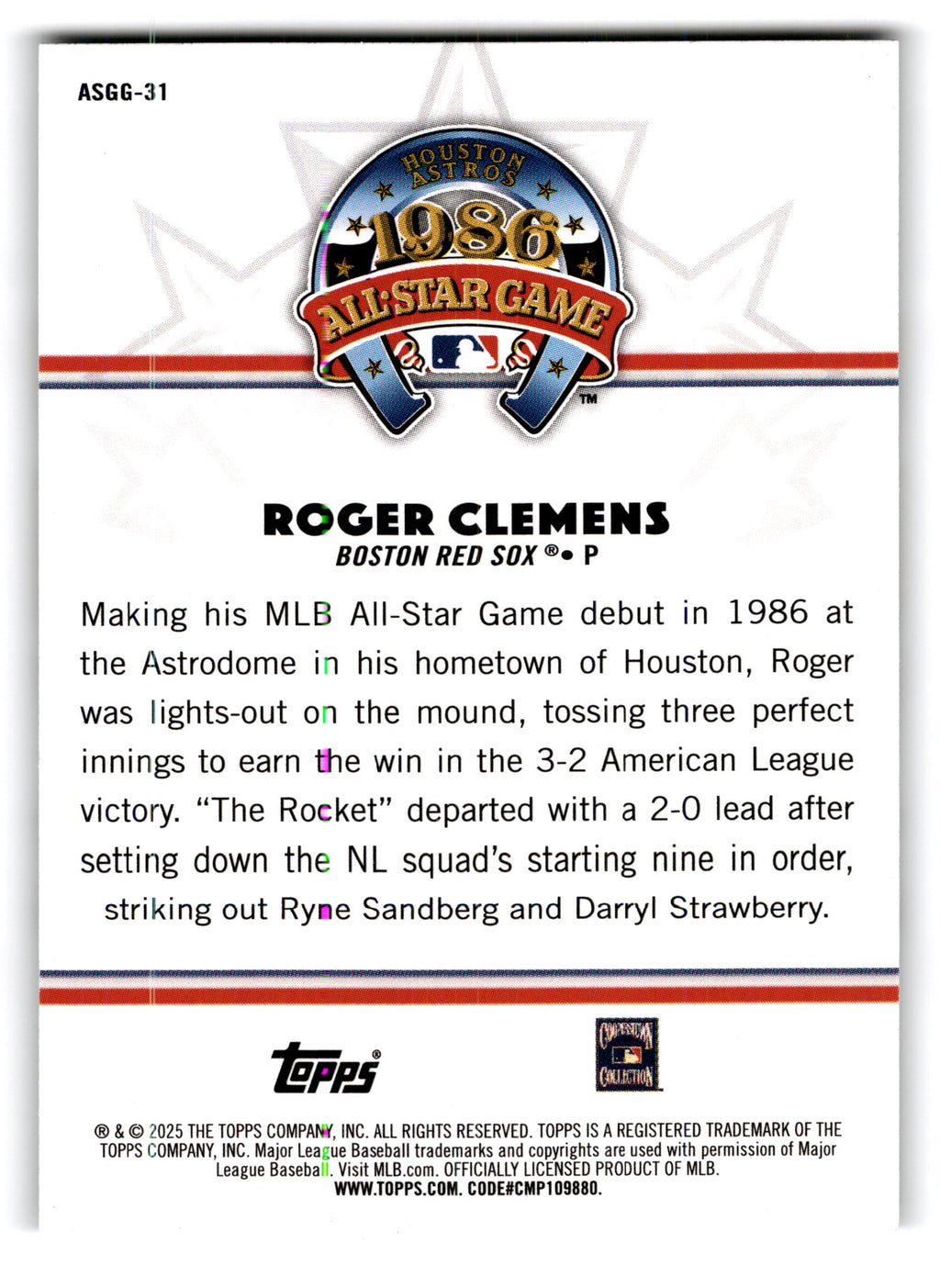 2025 Topps MLB All-Star Game Greats Roger Clemens #ASGG-31