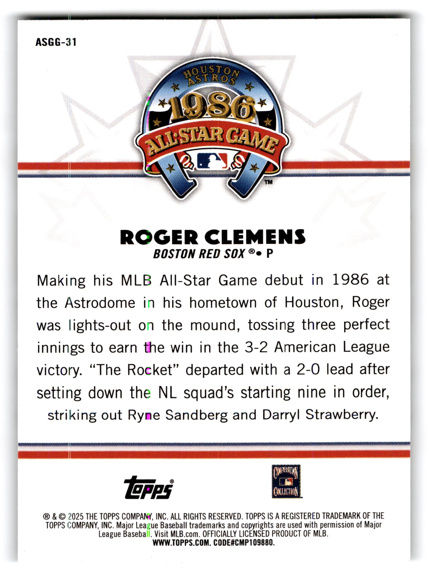 2025 Topps MLB All-Star Game Greats Roger Clemens #ASGG-31