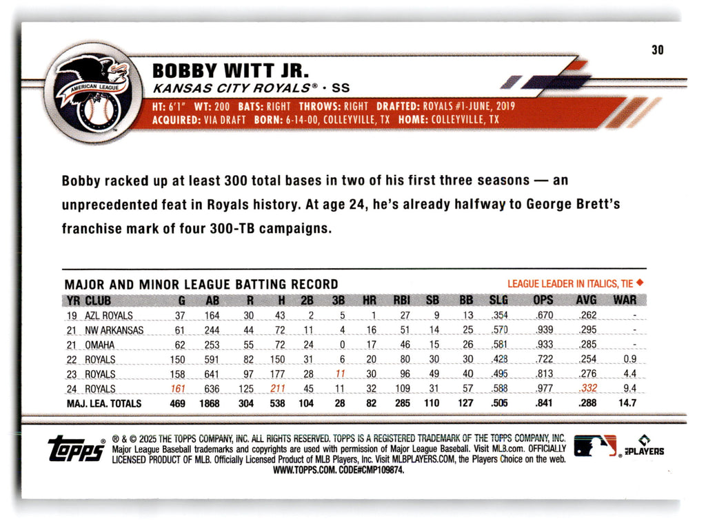 2025 Topps All-Star Game Bobby Witt Jr. #30
