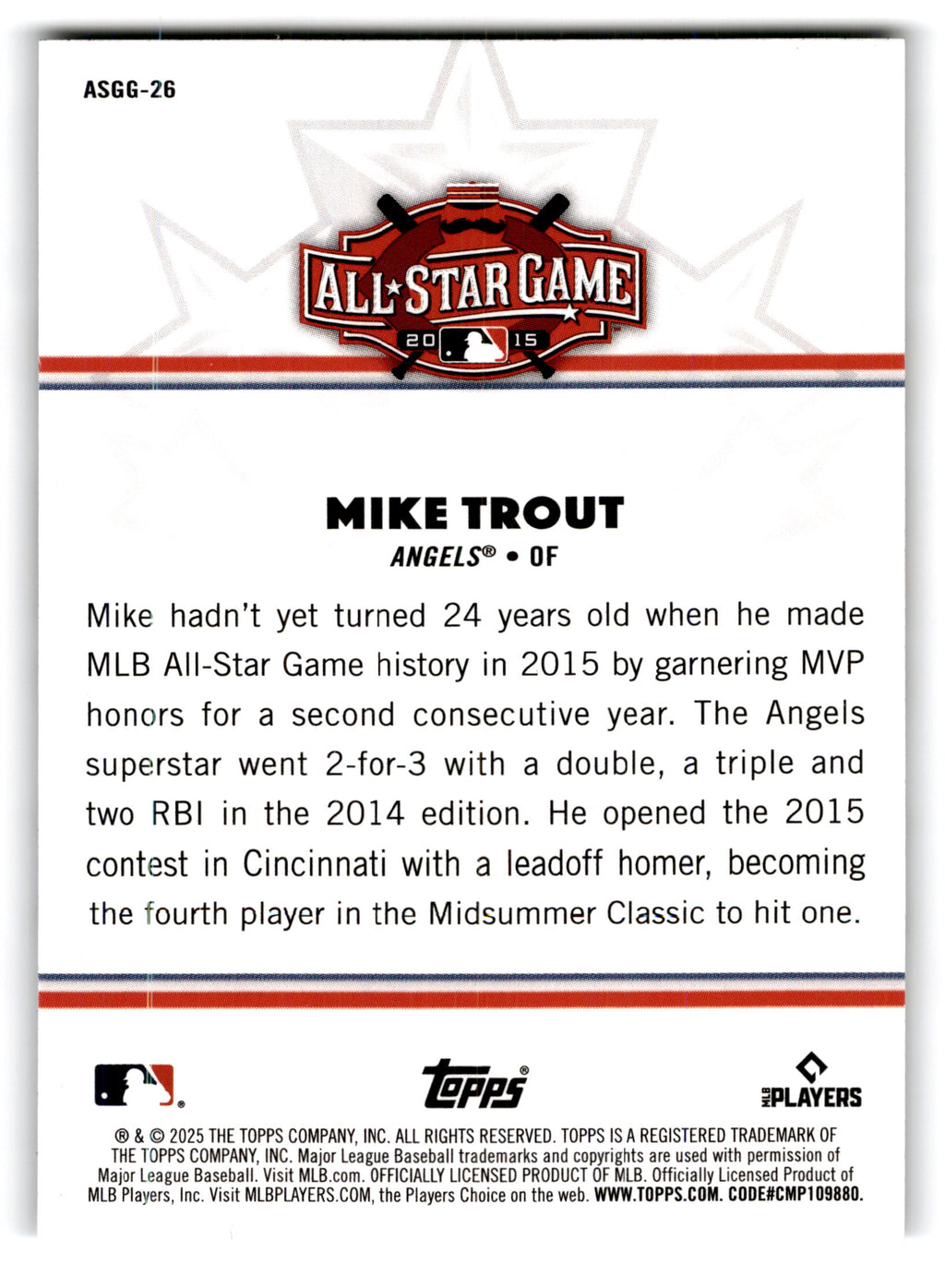 2025 Topps MLB All-Star Game Greats Mike Trout #ASGG-26