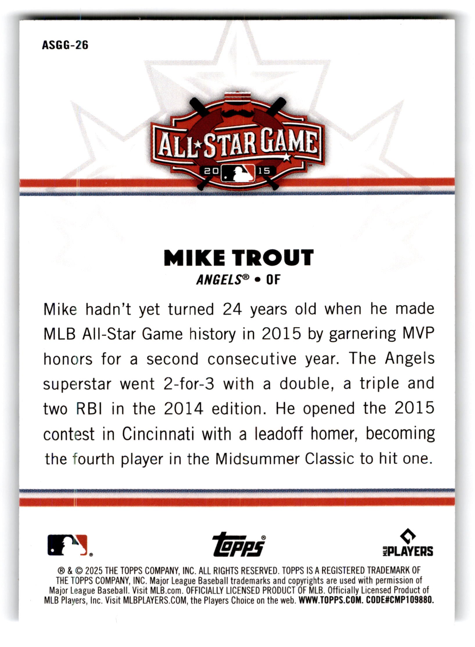 2025 Topps MLB All-Star Game Greats Mike Trout #ASGG-26