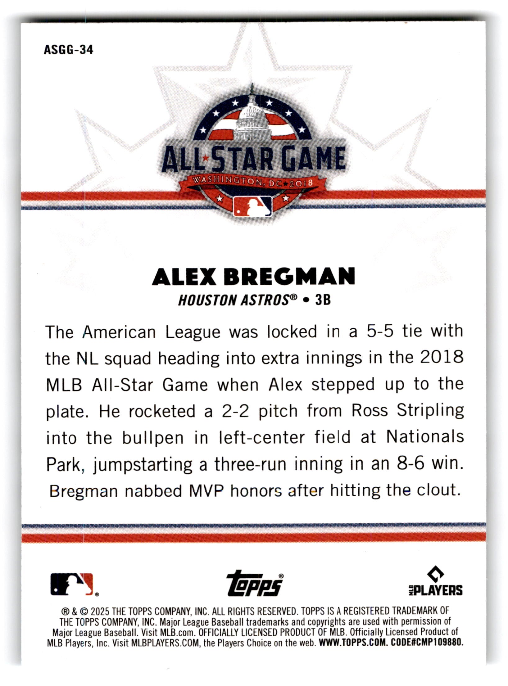 2025 Topps MLB All-Star Game Greats Alex Bregman #ASGG-34