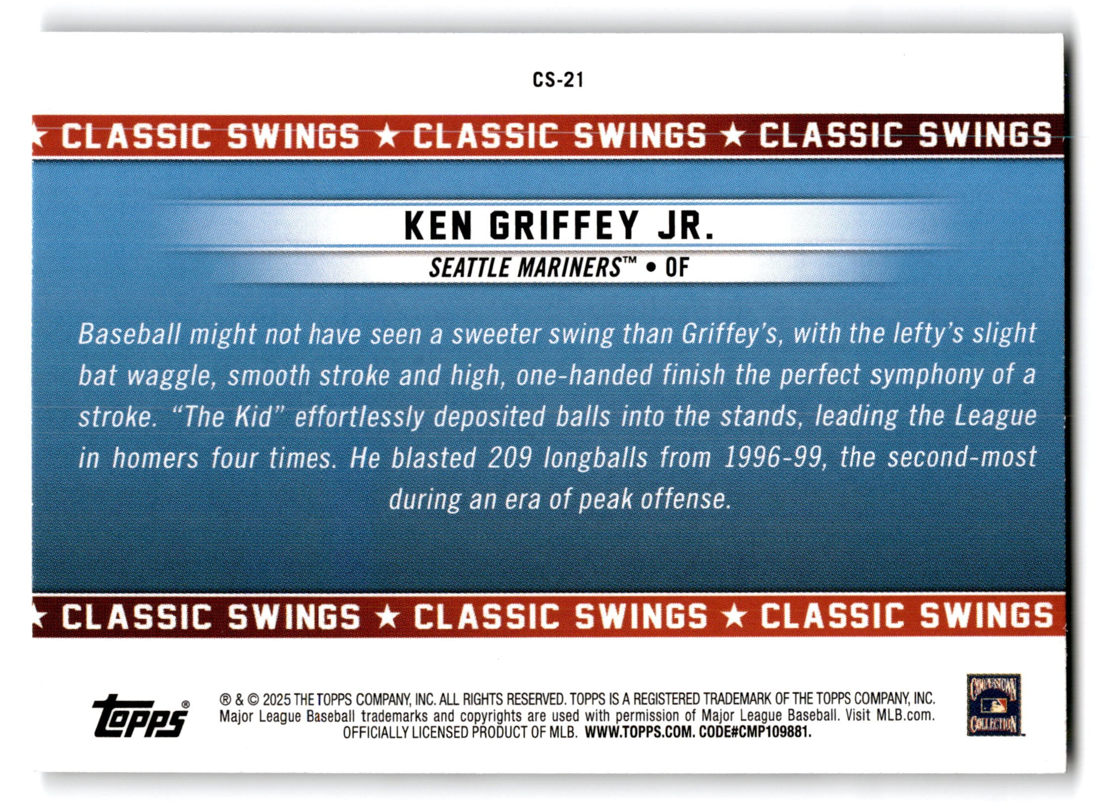 1996 Topps All-Star Game Classic Swings Ken Griffey Jr. #CS-21