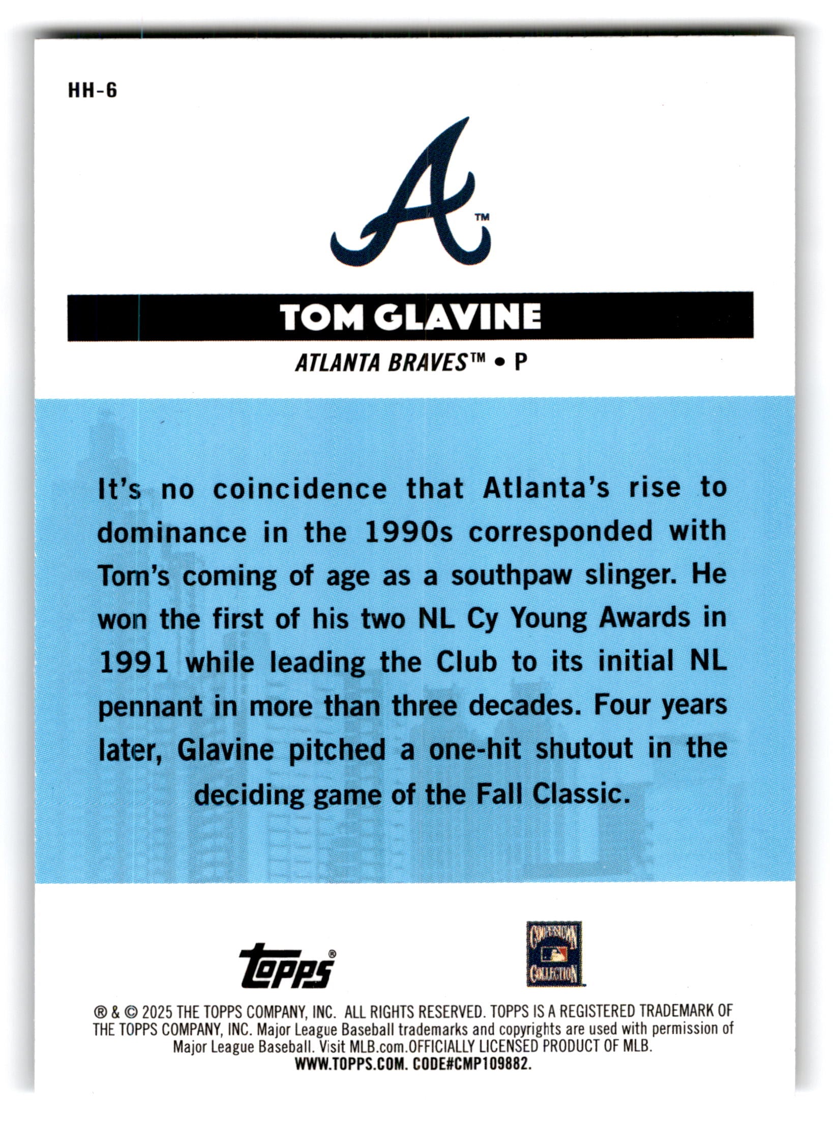 2025 Topps All-Star Game Hometown Heroes Tom Glavine #HH-6
