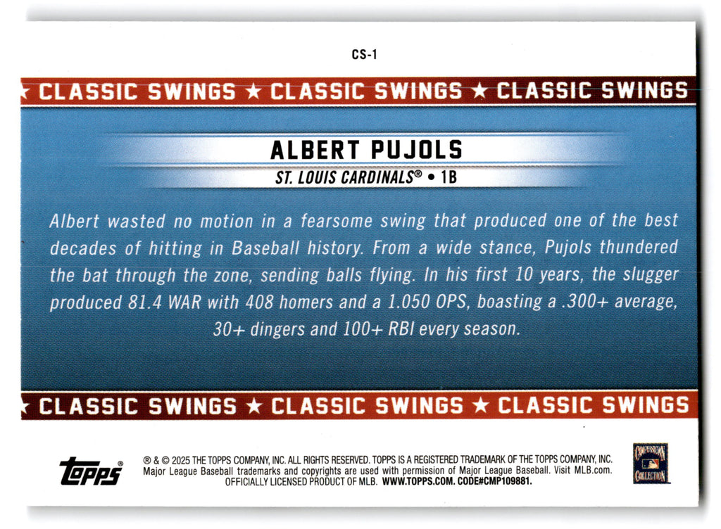 2025 Topps All-Star Game Classic Swings Albert Pujols #CS-1