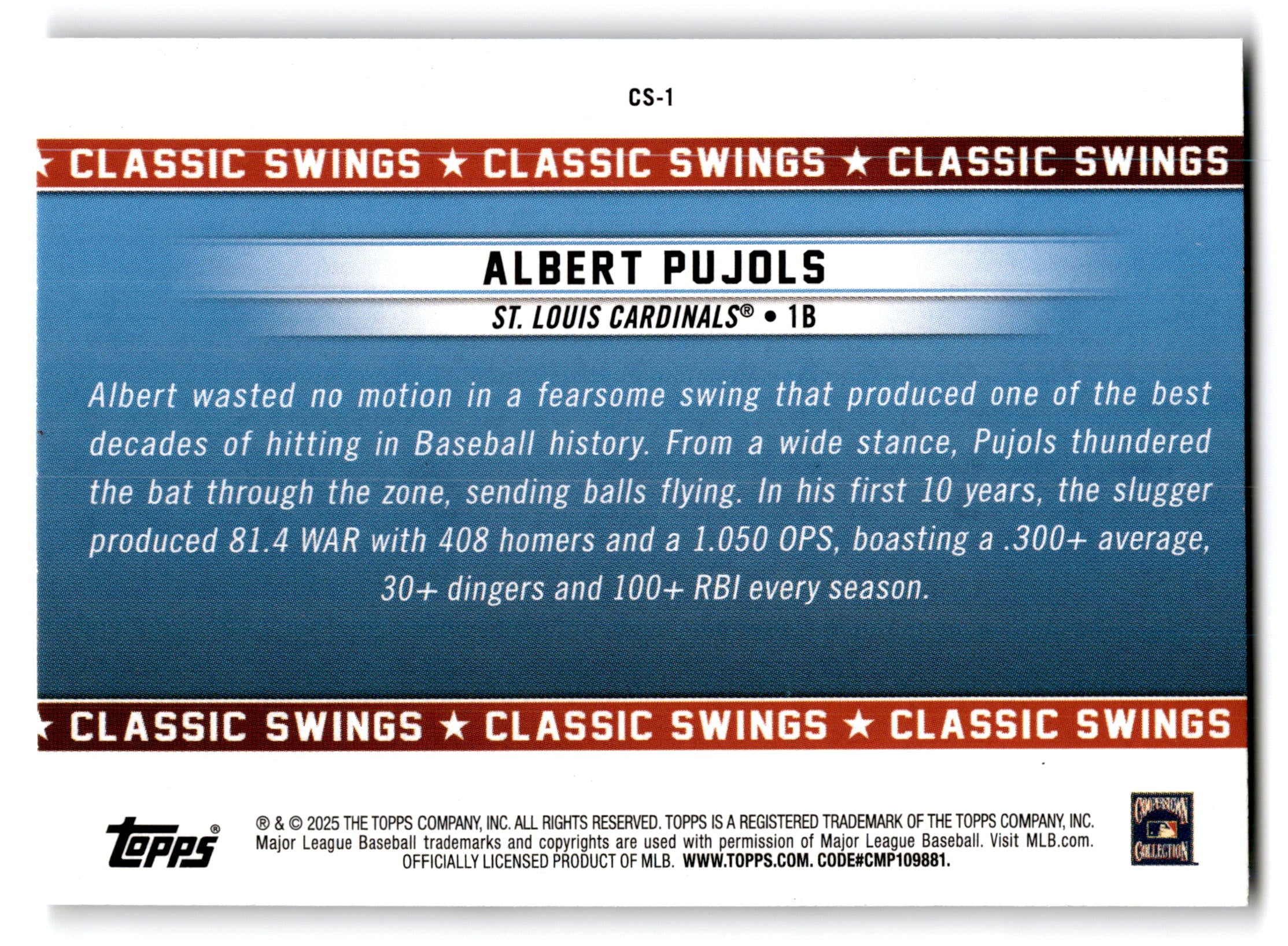 2025 Topps All-Star Game Classic Swings Albert Pujols #CS-1