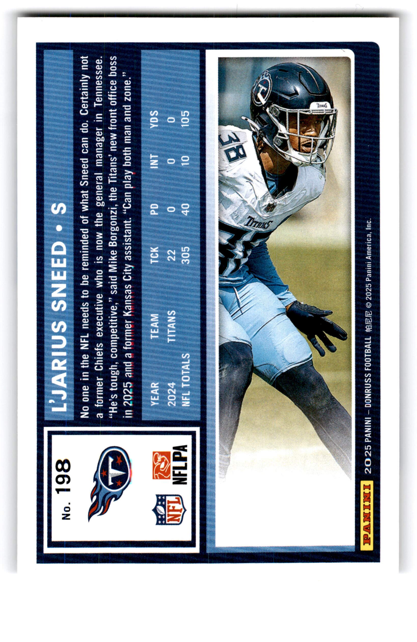 2025 Panini Donruss Football L'Jarius Sneed #198