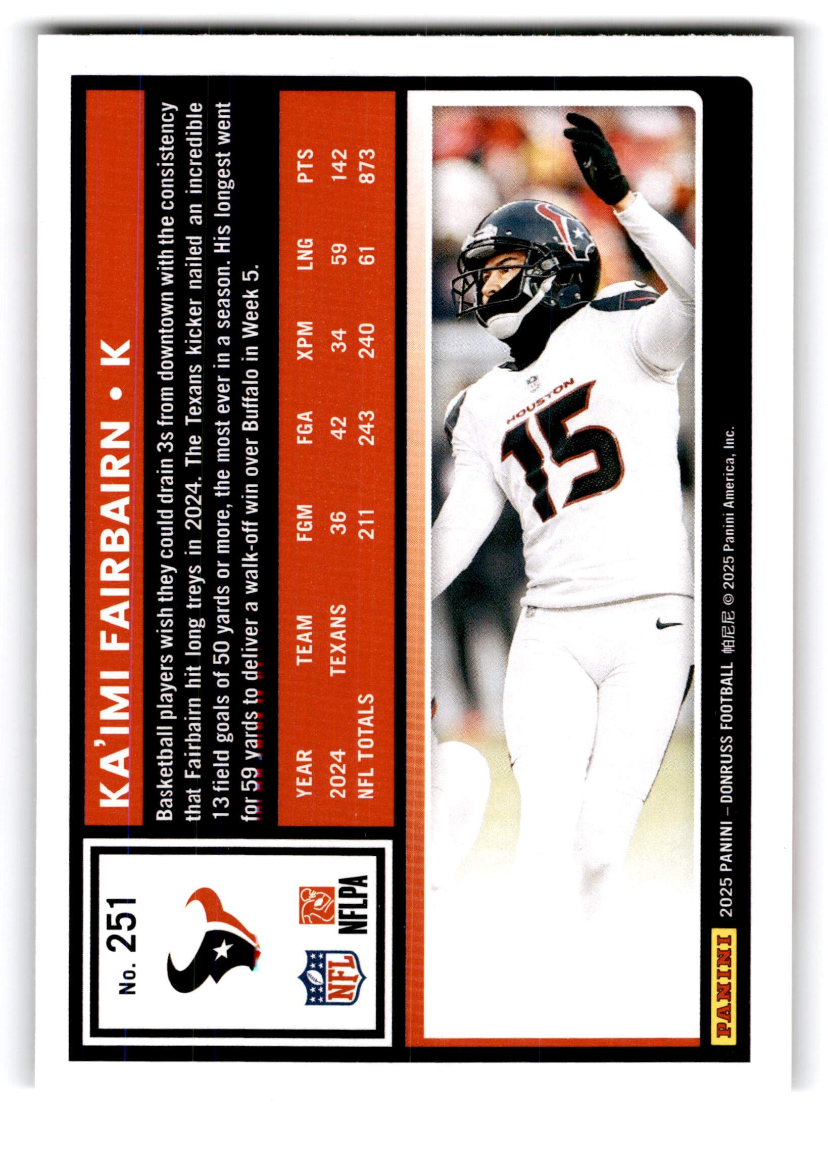 2025 Panini Donruss Ka'imi Fairbairn #251