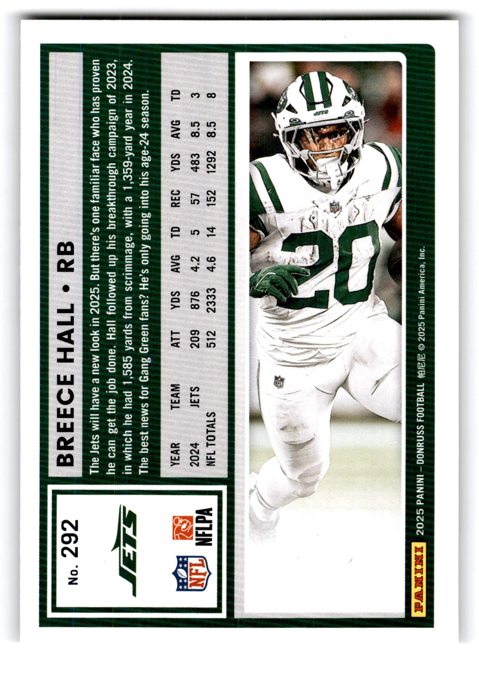 2025 Panini Donruss Football Breece Hall #292