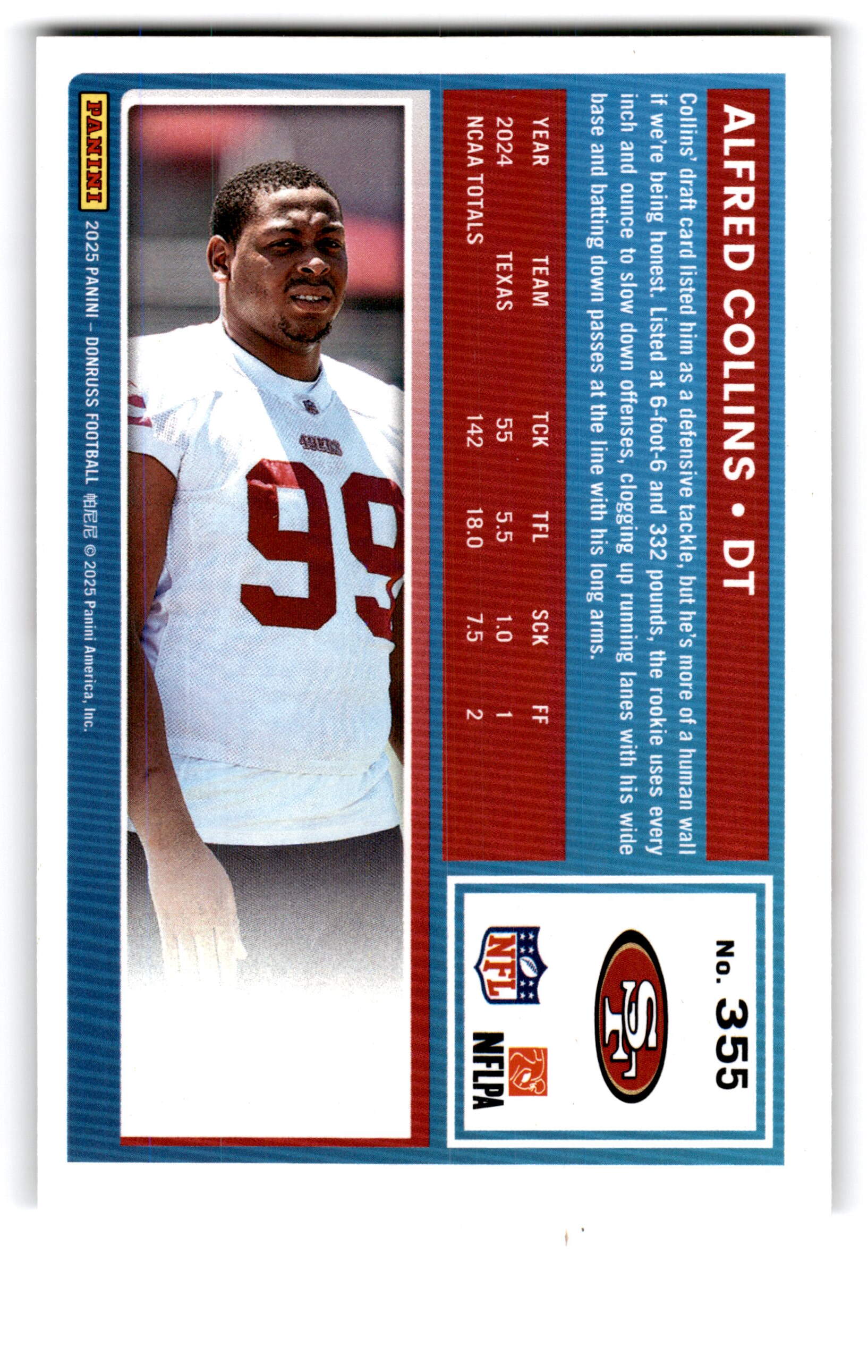 2025 Panini Donruss Rated Rookie Alfred Collins #355