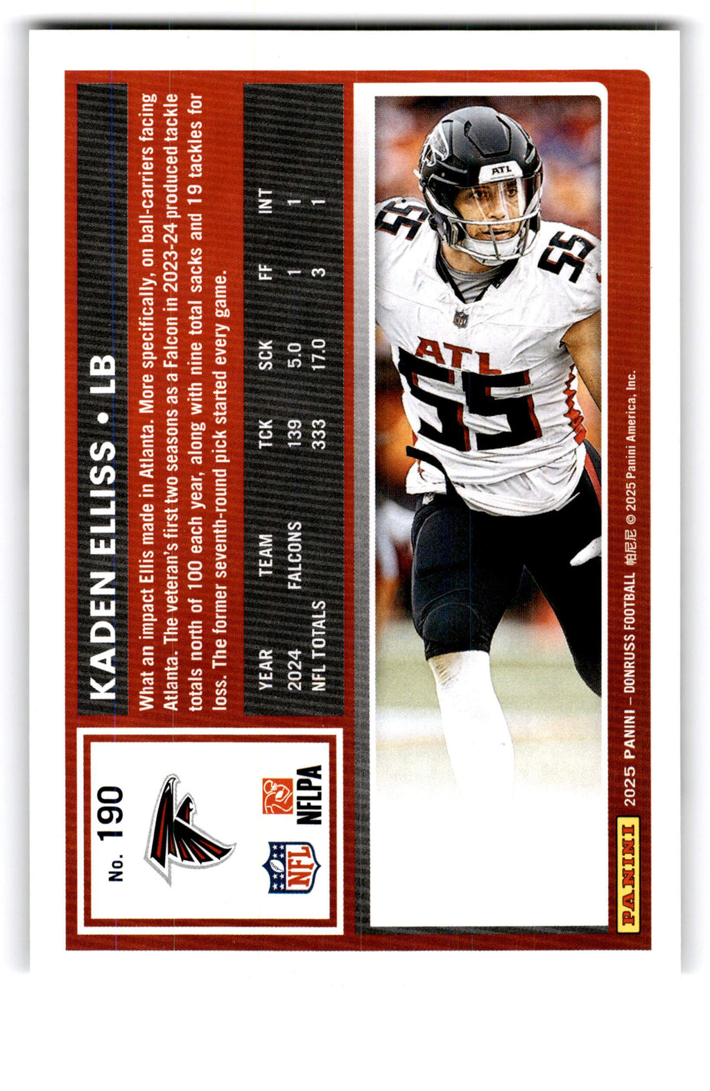 2025 Panini Donruss Football Kaden Elliss #190