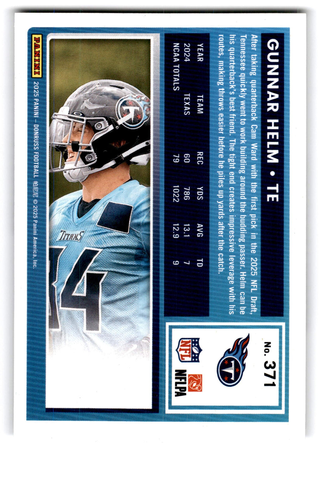 2025 Donruss Rated Rookie Gunnar Helm #371